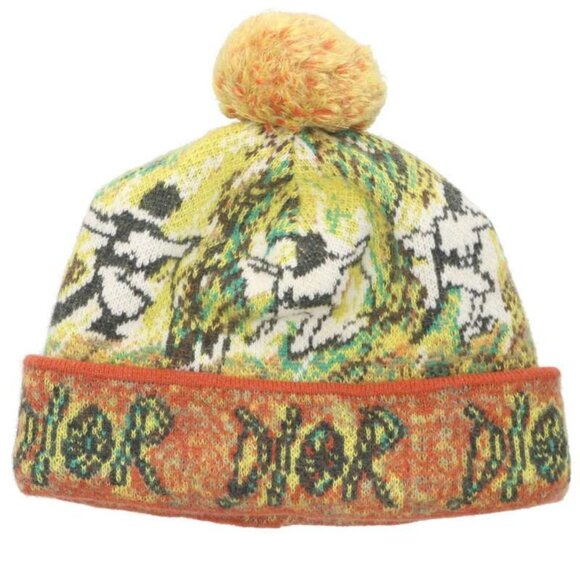 Dior 413 Mb06 At744 Cashmere Mohair Knit Cap with Pom Poms